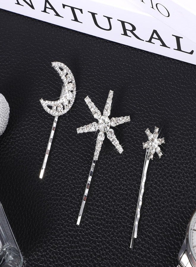 Molain 12Pcs Moon Star Hair Clips, Vintage Rhinestone Hair Pin Silver Stars Hairpins Crystal Celestial Hair Accessories Vintage Rhinestone Star Clips Bobby Pins for Women - Image 2